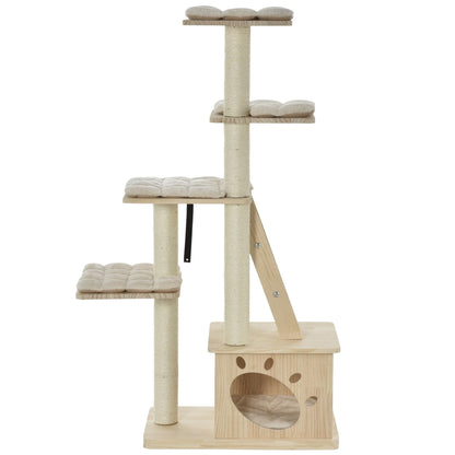 PawHut Arbre à chat multi-niveaux avec poteau à gratter recouvert de sisal, activités pour les chatons et coussin moelleux luxueux