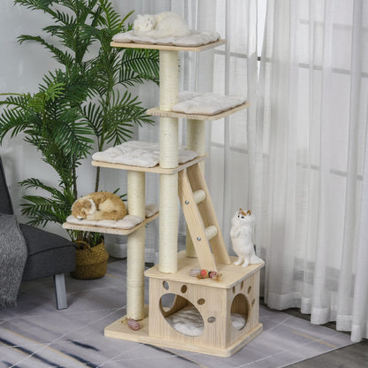PawHut Arbre à chat multi-niveaux avec poteau à gratter recouvert de sisal, activités pour les chatons et coussin moelleux luxueux