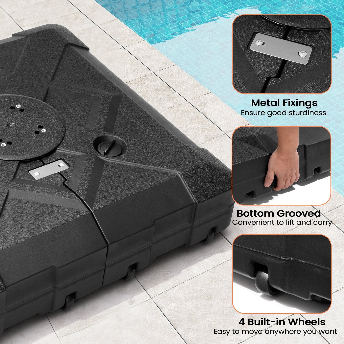 Pellebant Pied de parasol cantilever de terrasse de 220 lbs avec roulettes - N/A