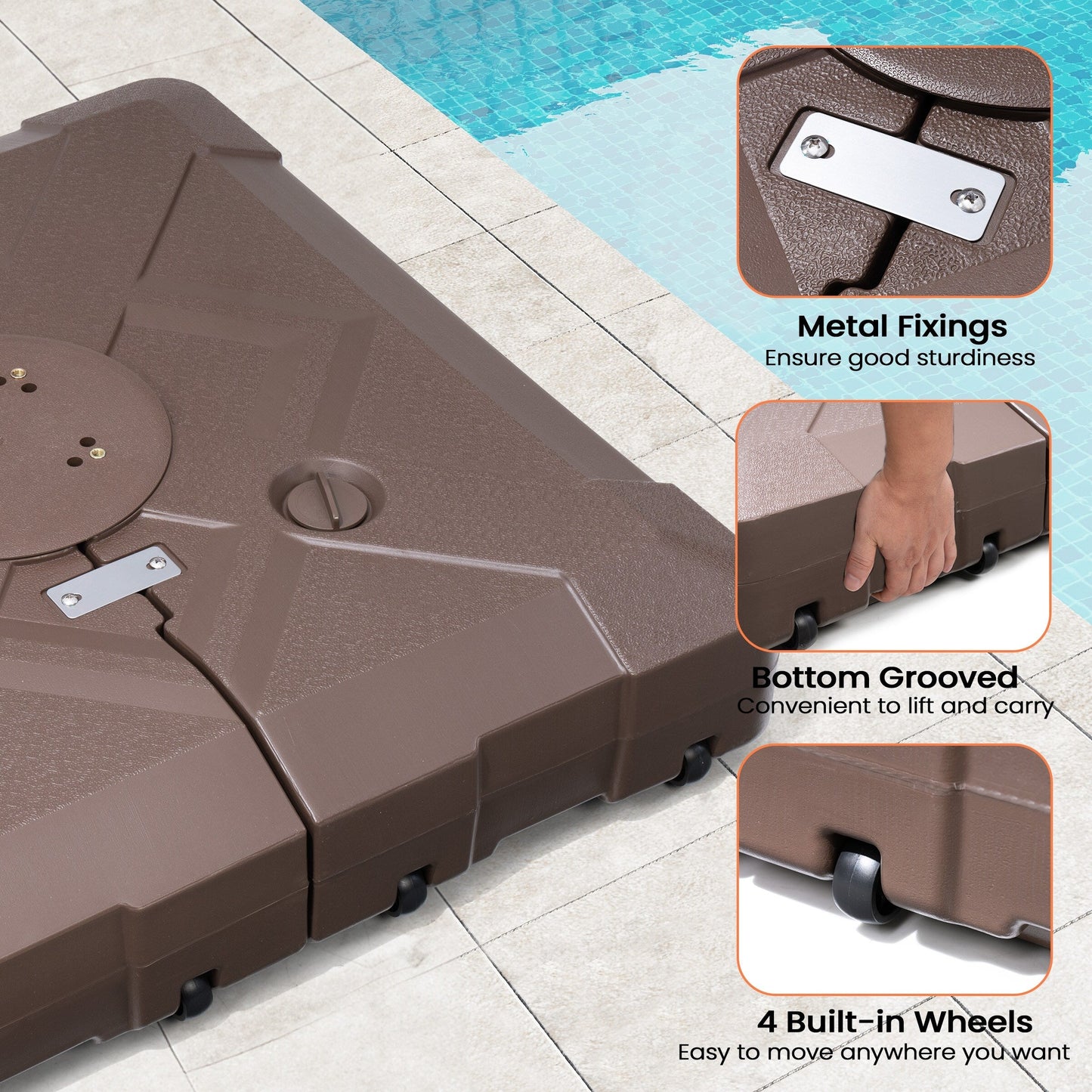 Pellebant Pied de parasol cantilever de terrasse de 220 lbs avec roulettes - N/A