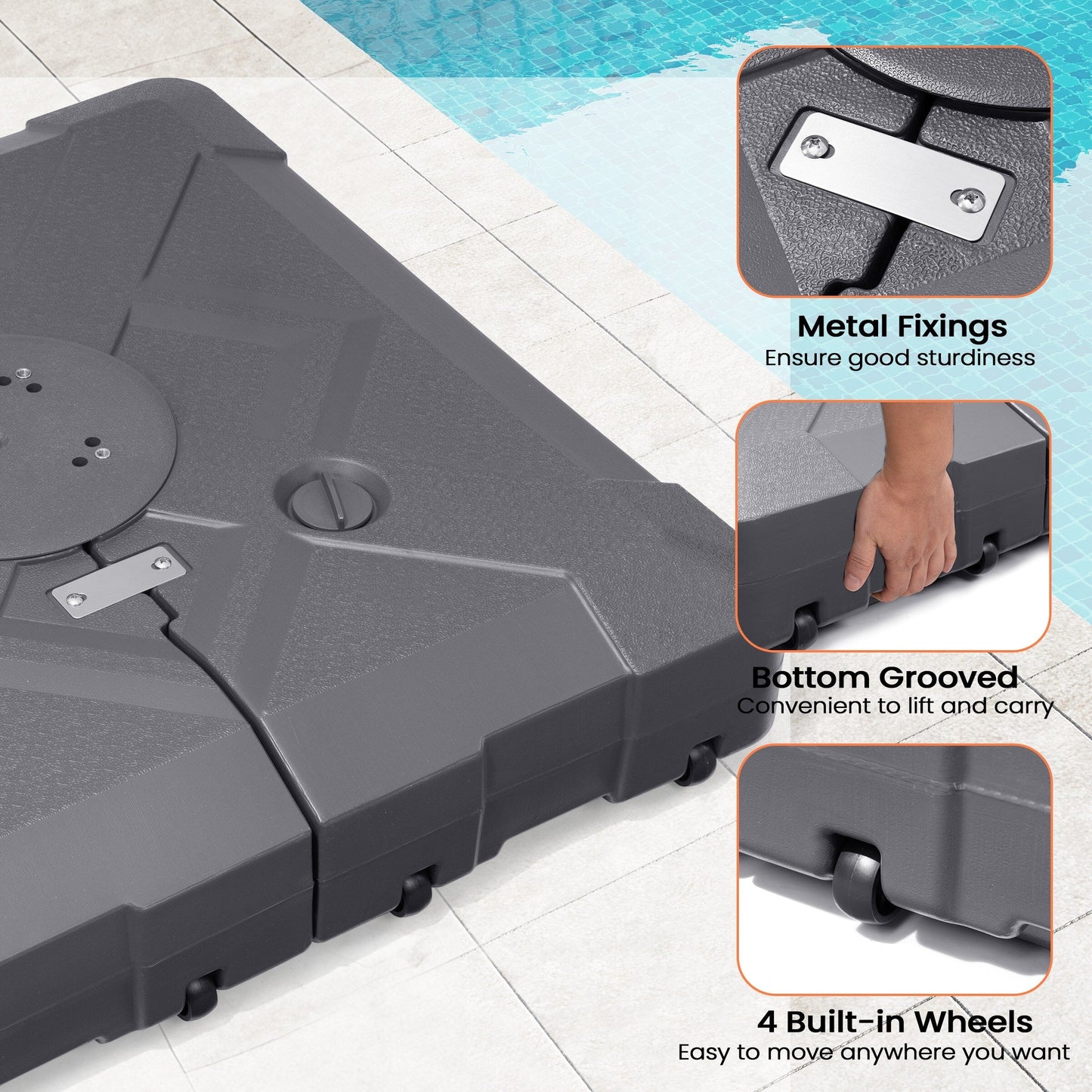 Pellebant Pied de parasol cantilever de terrasse de 220 lbs avec roulettes - N/A