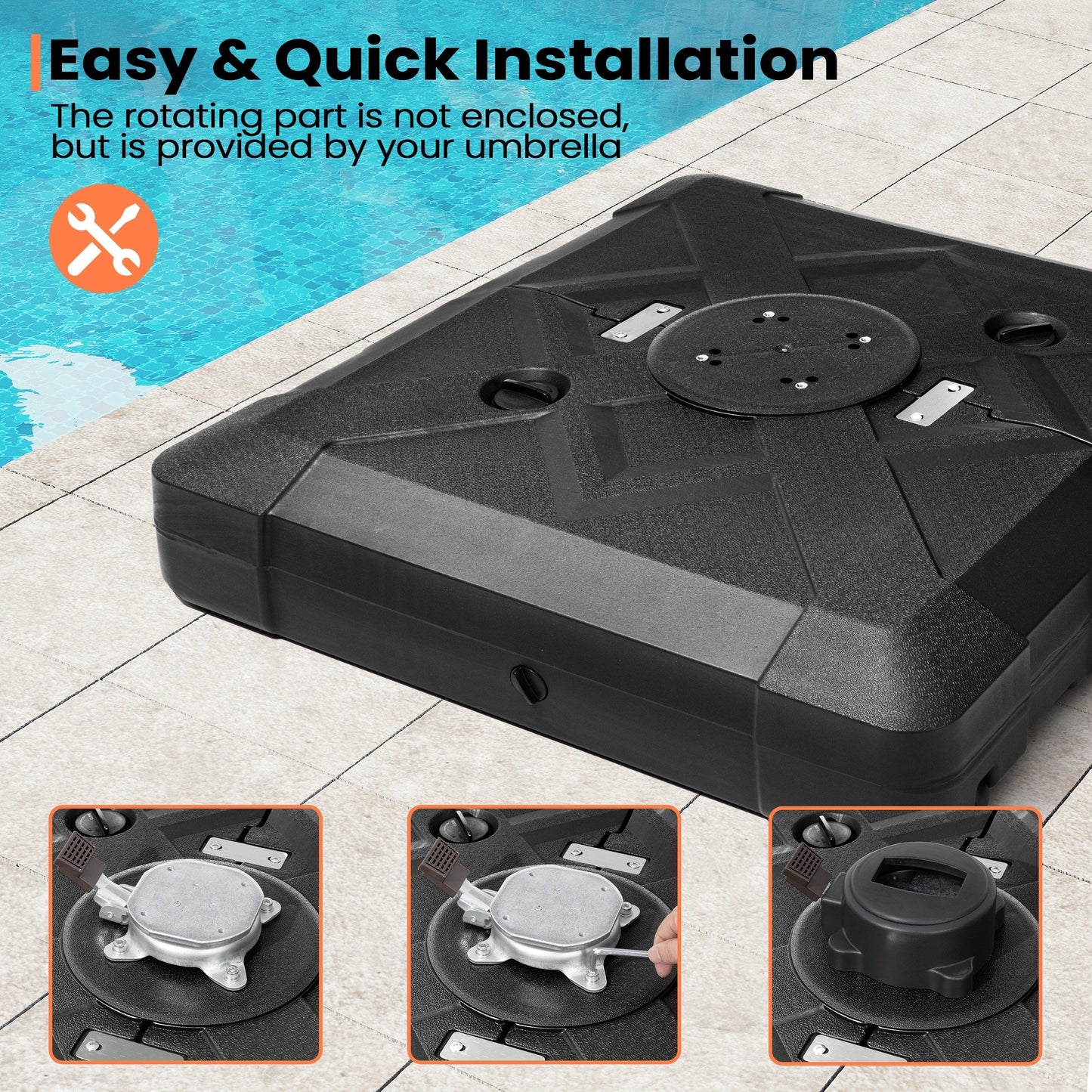 Pellebant Pied de parasol cantilever de terrasse de 220 lbs avec roulettes - N/A