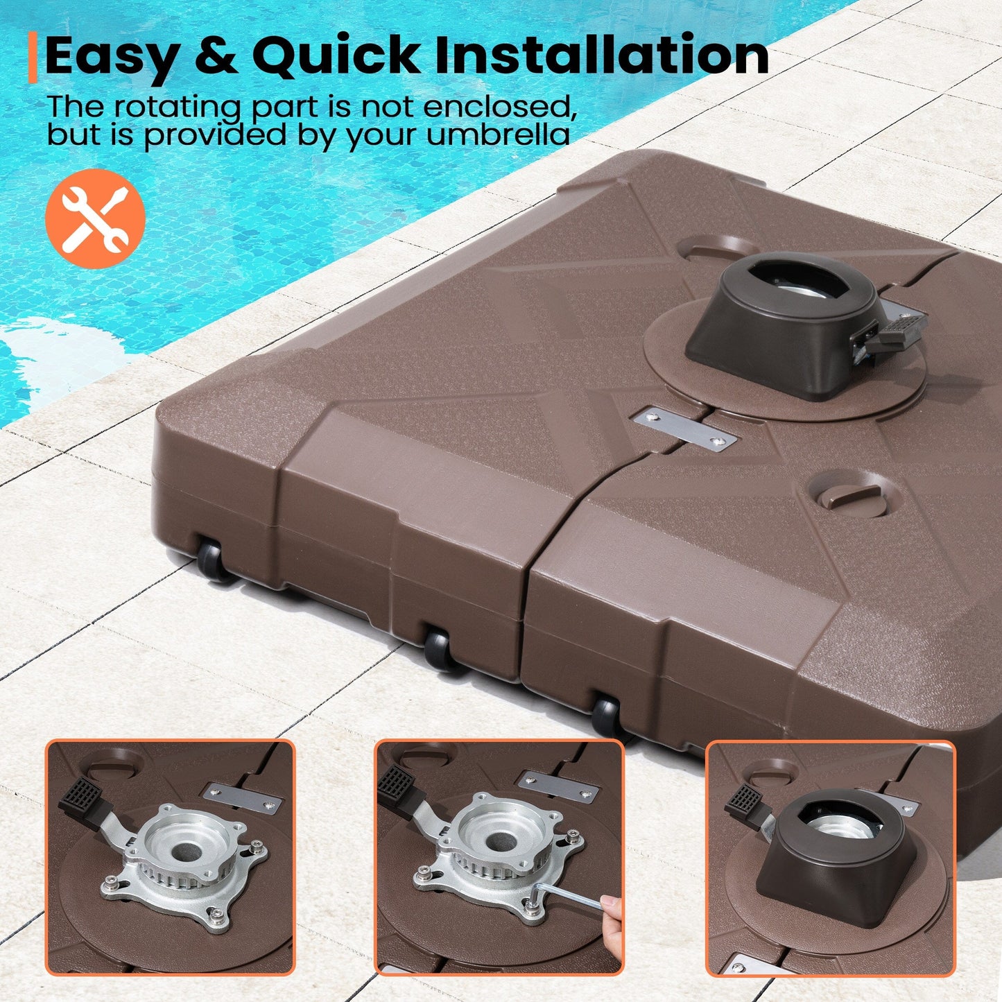 Pellebant Pied de parasol cantilever de terrasse de 220 lbs avec roulettes - N/A