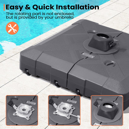 Pellebant Pied de parasol cantilever de terrasse de 220 lbs avec roulettes - N/A