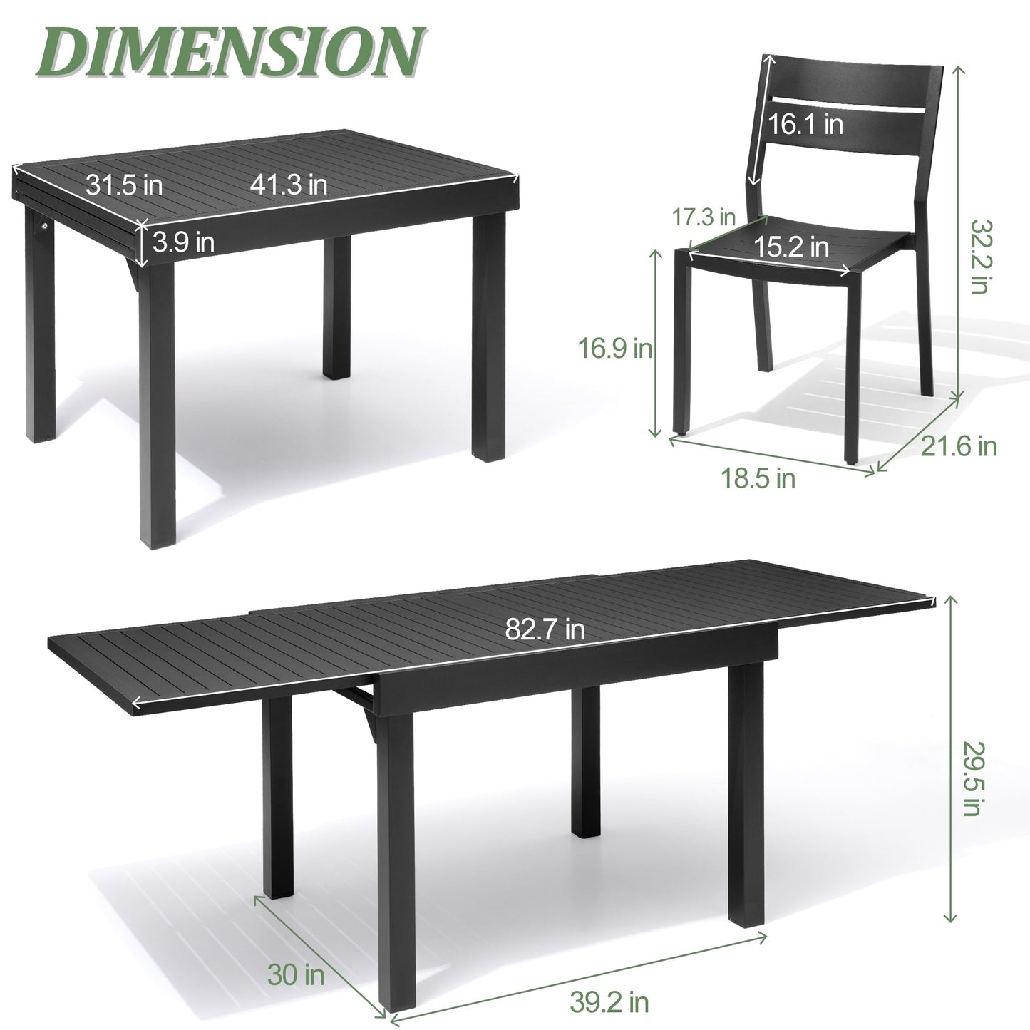 Ensemble de repas d'extérieur en aluminium Pellebant, extensible, avec table et chaises empilables, 5/7/9 pièces