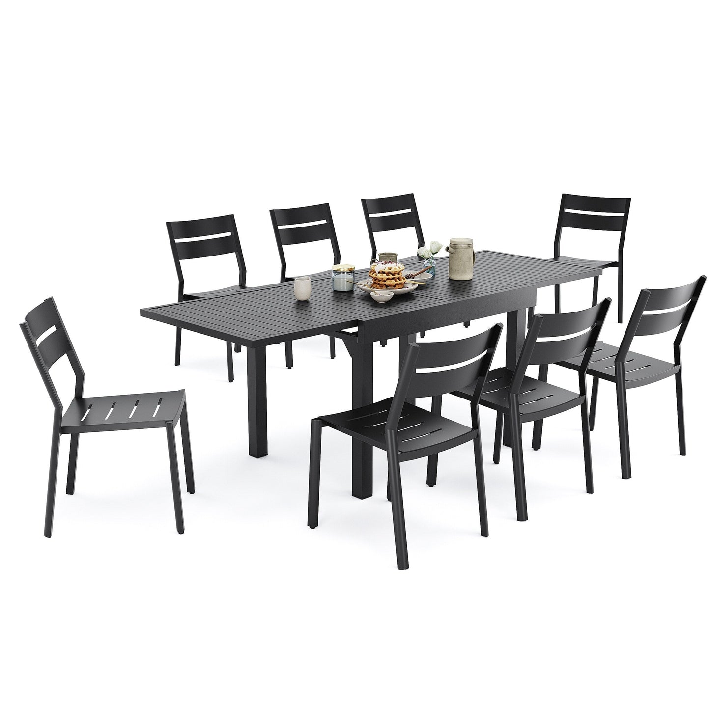 Ensemble de repas d'extérieur en aluminium Pellebant, extensible, avec table et chaises empilables, 5/7/9 pièces
