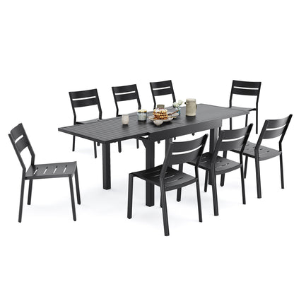 Ensemble de repas d'extérieur en aluminium Pellebant, extensible, avec table et chaises empilables, 5/7/9 pièces