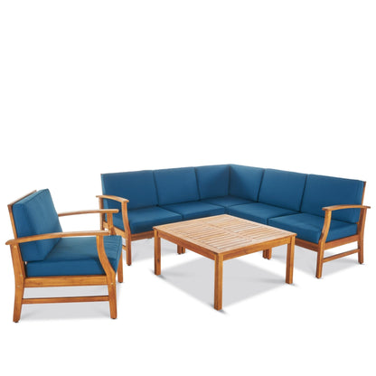 Ensemble de canapé d'extérieur Perla en acacia à 7 pièces avec coussins de Christopher Knight Home