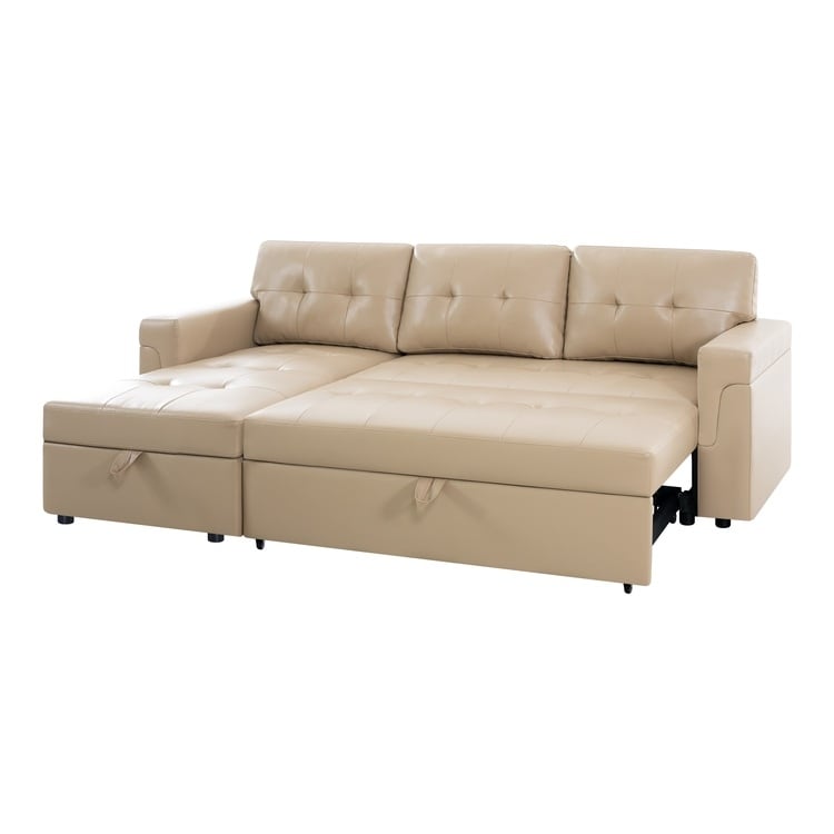 Canapé d'angle réversible avec lit escamotable, chaise longue avec rangement intégré, pieds robustes,
