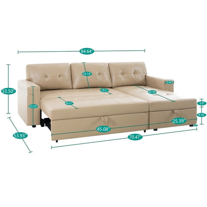 Canapé d'angle réversible avec lit escamotable, chaise longue avec rangement intégré, pieds robustes,