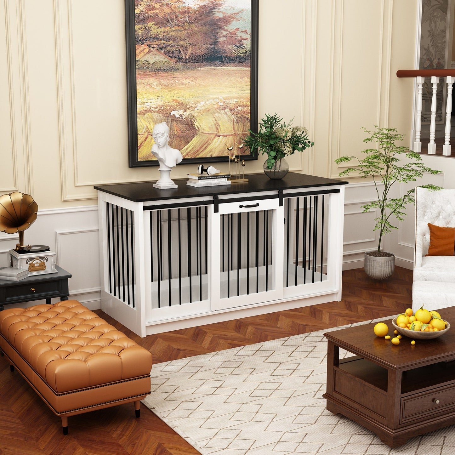 Résidence pour animaux de compagnie avec renforts en tubes d'acier - Cage pour chien élégante et robuste