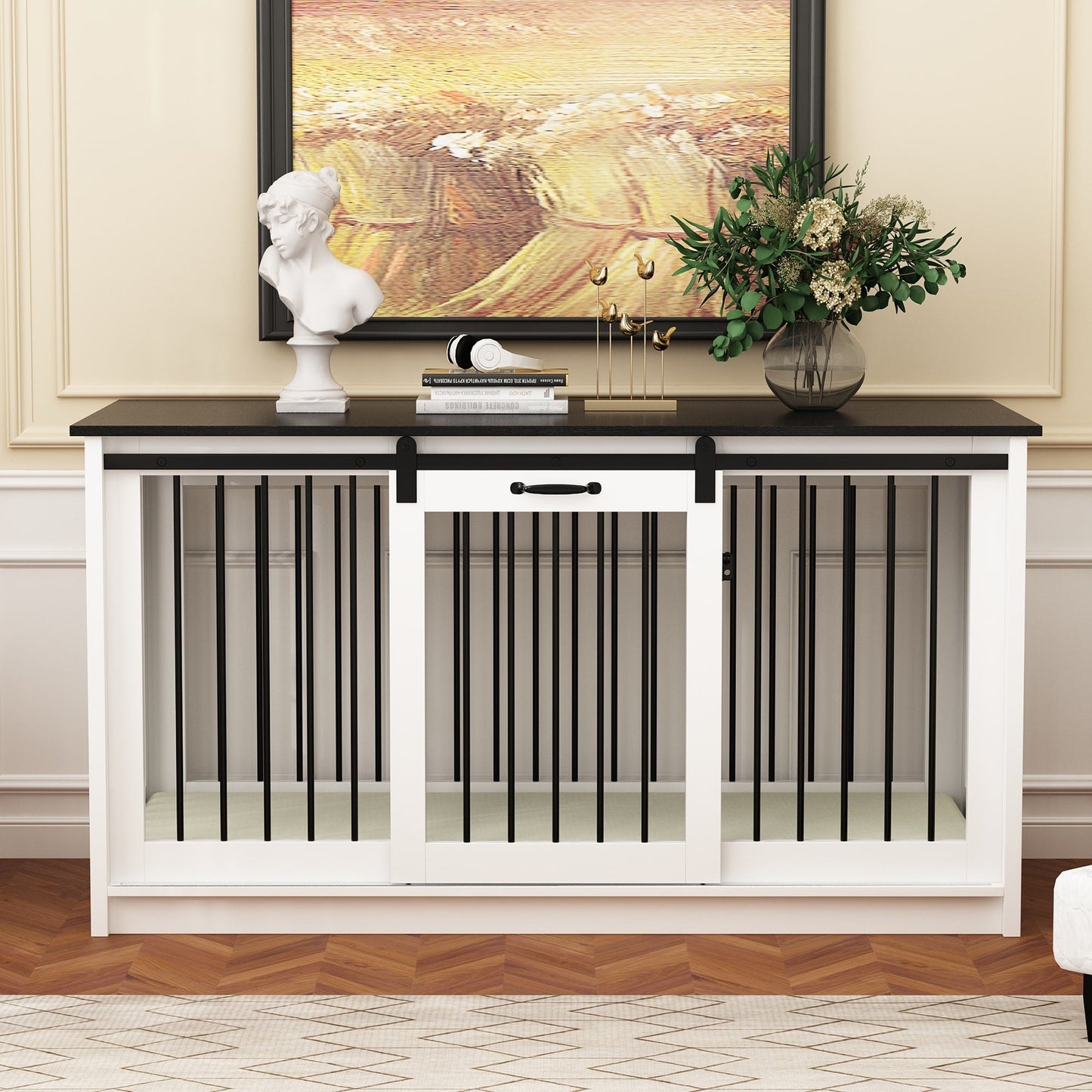 Résidence pour animaux de compagnie avec renforts en tubes d'acier - Cage pour chien élégante et robuste