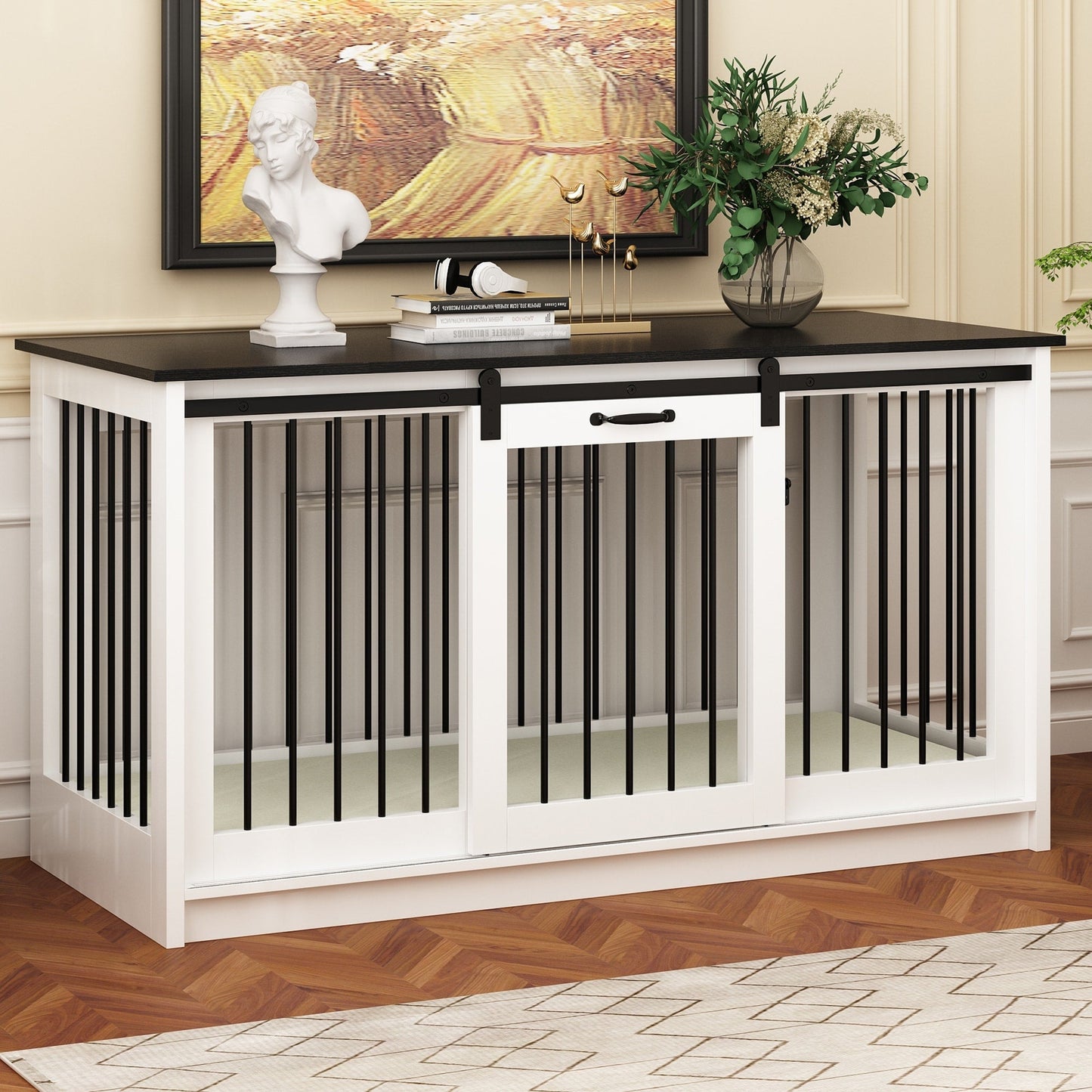 Résidence pour animaux de compagnie avec renforts en tubes d'acier - Cage pour chien élégante et robuste