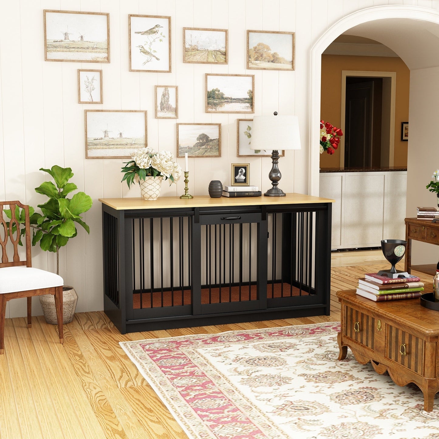 Résidence pour animaux de compagnie avec renforts en tubes d'acier - Cage pour chien élégante et robuste