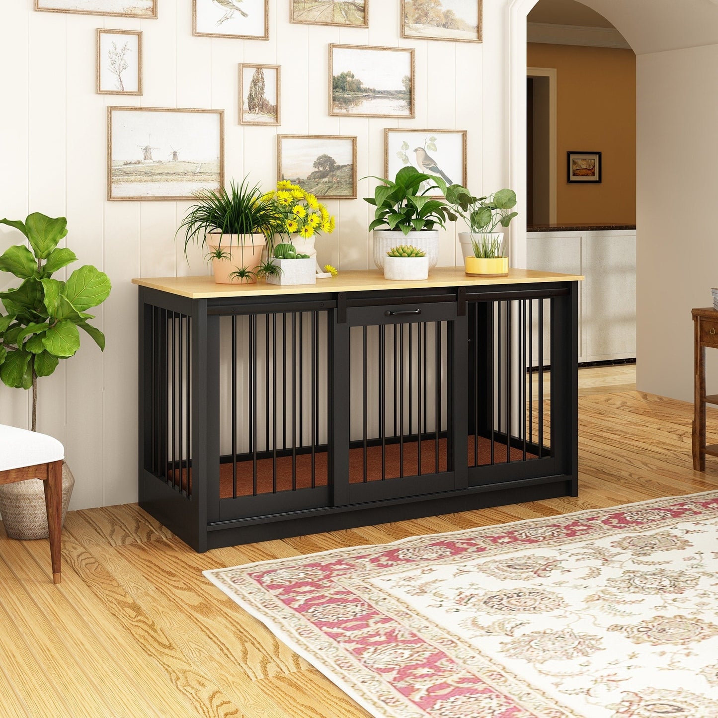 Résidence pour animaux de compagnie avec renforts en tubes d'acier - Cage pour chien élégante et robuste