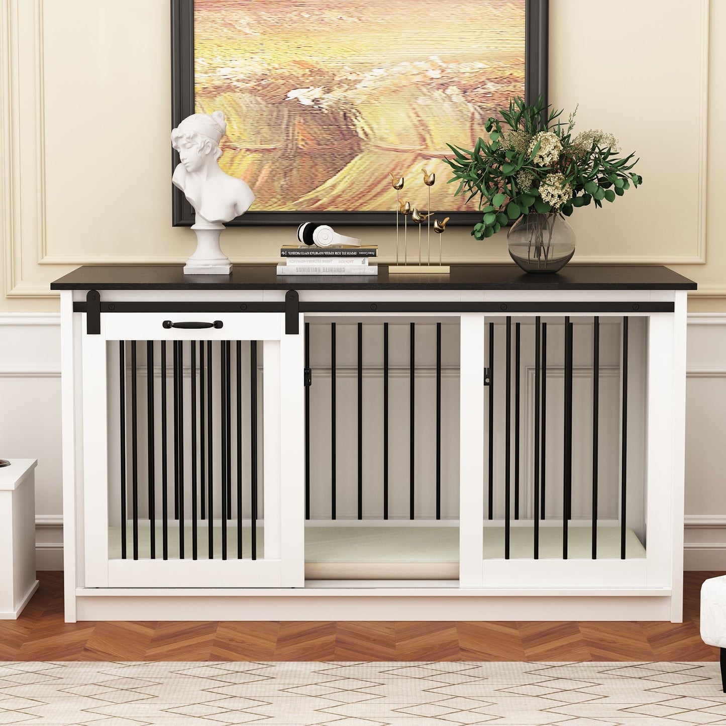 Résidence pour animaux de compagnie avec renforts en tubes d'acier - Cage pour chien élégante et robuste