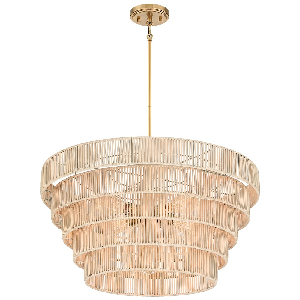 Piersan Lustre moderne bohème à 5 lumières avec abat-jour en rotin à plusieurs niveaux - 66 cm de largeur