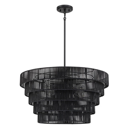 Piersan Lustre moderne bohème à 5 lumières avec abat-jour en rotin à plusieurs niveaux - 66 cm de largeur