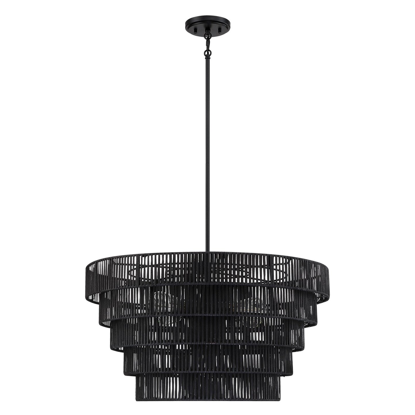 Piersan Lustre moderne bohème à 5 lumières avec abat-jour en rotin à plusieurs niveaux - 66 cm de largeur