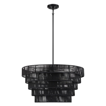 Piersan Lustre moderne bohème à 5 lumières avec abat-jour en rotin à plusieurs niveaux - 66 cm de largeur