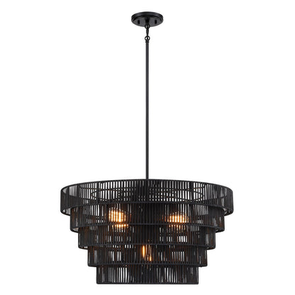Piersan Lustre moderne bohème à 5 lumières avec abat-jour en rotin à plusieurs niveaux - 66 cm de largeur