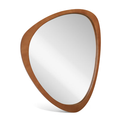 Miroir mural asymétrique en forme de galet avec cadre en pin.