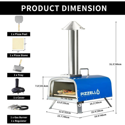 Four à pizza extérieur multi-combustible, cuiseur à pizza sur pierre avec brûleur à gaz et foyer à bois - 12 pouces