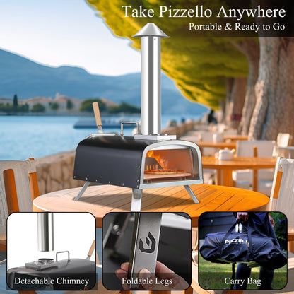 Four à pizza extérieur multi-combustible, cuiseur à pizza sur pierre avec brûleur à gaz et foyer à bois - 12 pouces