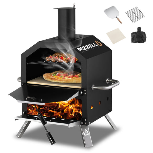 Four à pizza extérieur au bois, appareil à pizza 2 couches, grill à pizza extérieur pour fêtes de jardin - 30 cm (12 pouces)