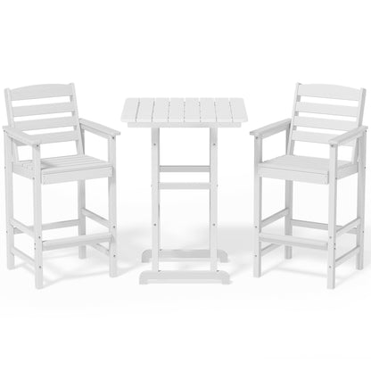 Ensemble de 3 chaises Adirondack hautes en plastique - Ensemble de conversation pour patio
