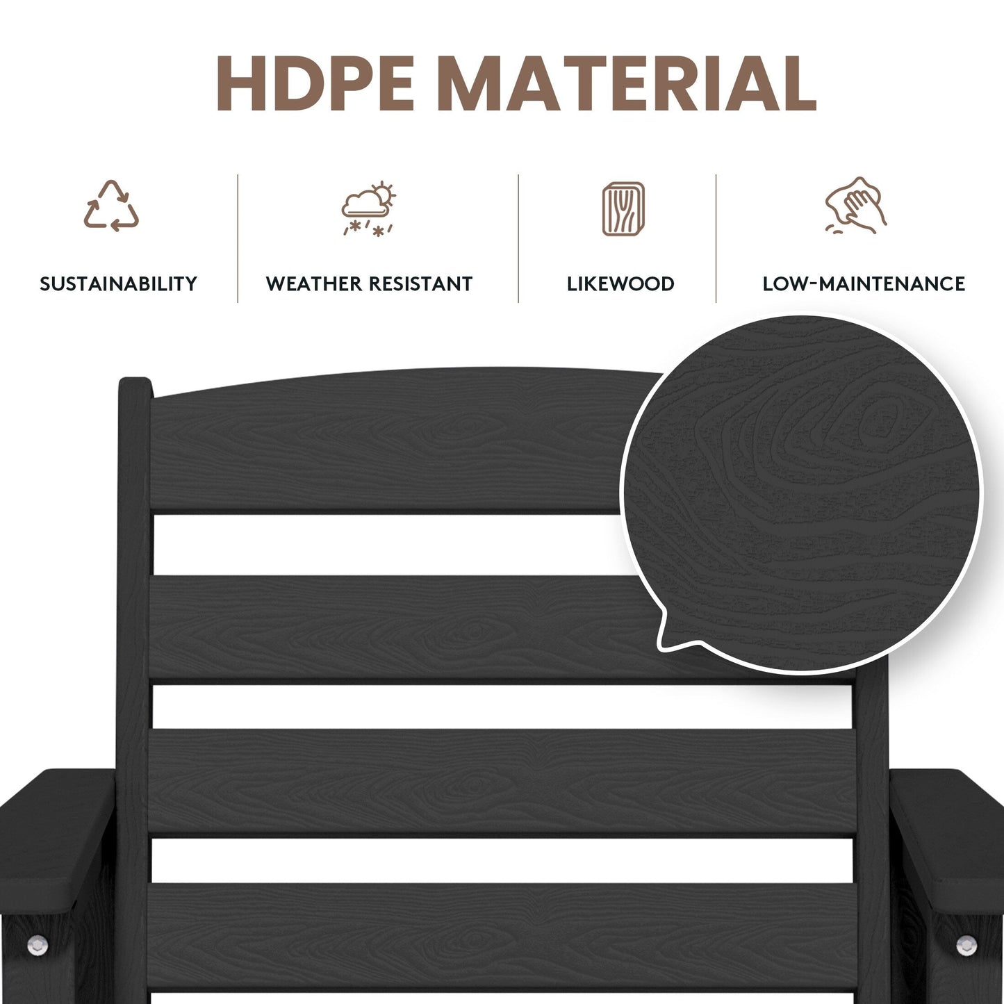 Ensemble de 3 chaises Adirondack hautes en plastique - Ensemble de conversation pour patio