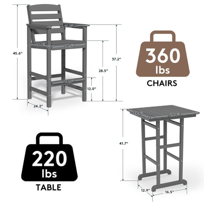 Ensemble de 3 chaises Adirondack hautes en plastique - Ensemble de conversation pour patio