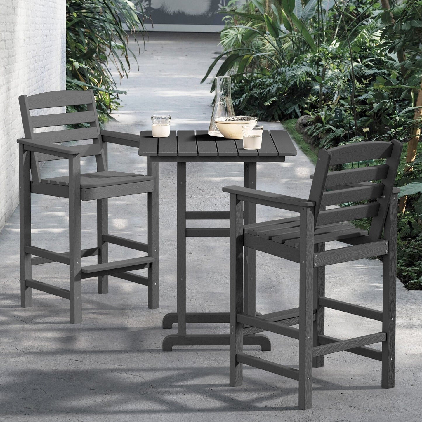 Ensemble de 3 chaises Adirondack hautes en plastique - Ensemble de conversation pour patio