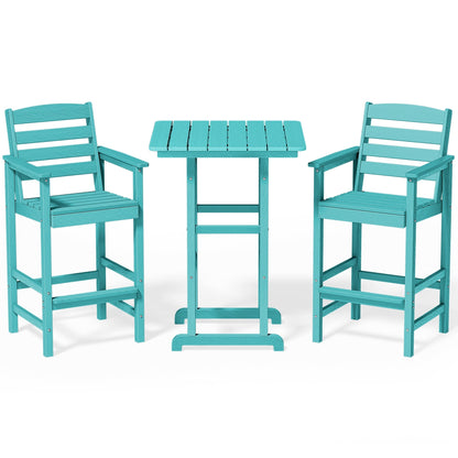 Ensemble de 3 chaises Adirondack hautes en plastique - Ensemble de conversation pour patio