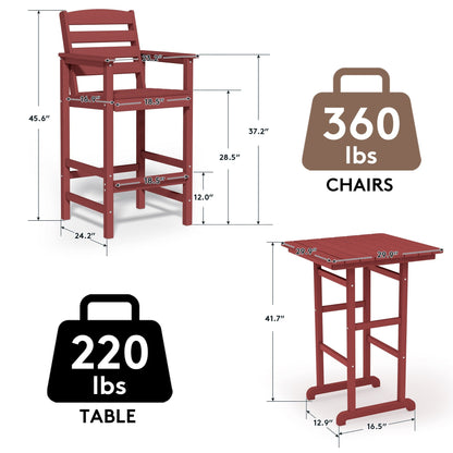 Ensemble de 3 chaises Adirondack hautes en plastique - Ensemble de conversation pour patio