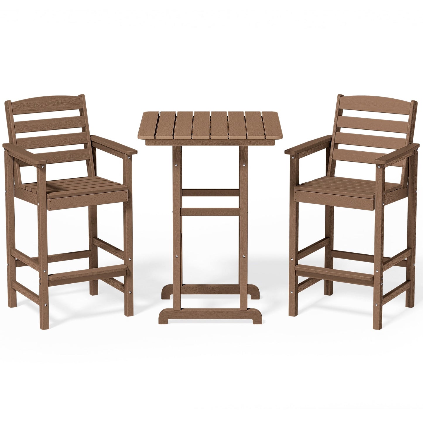 Ensemble de 3 chaises Adirondack hautes en plastique - Ensemble de conversation pour patio