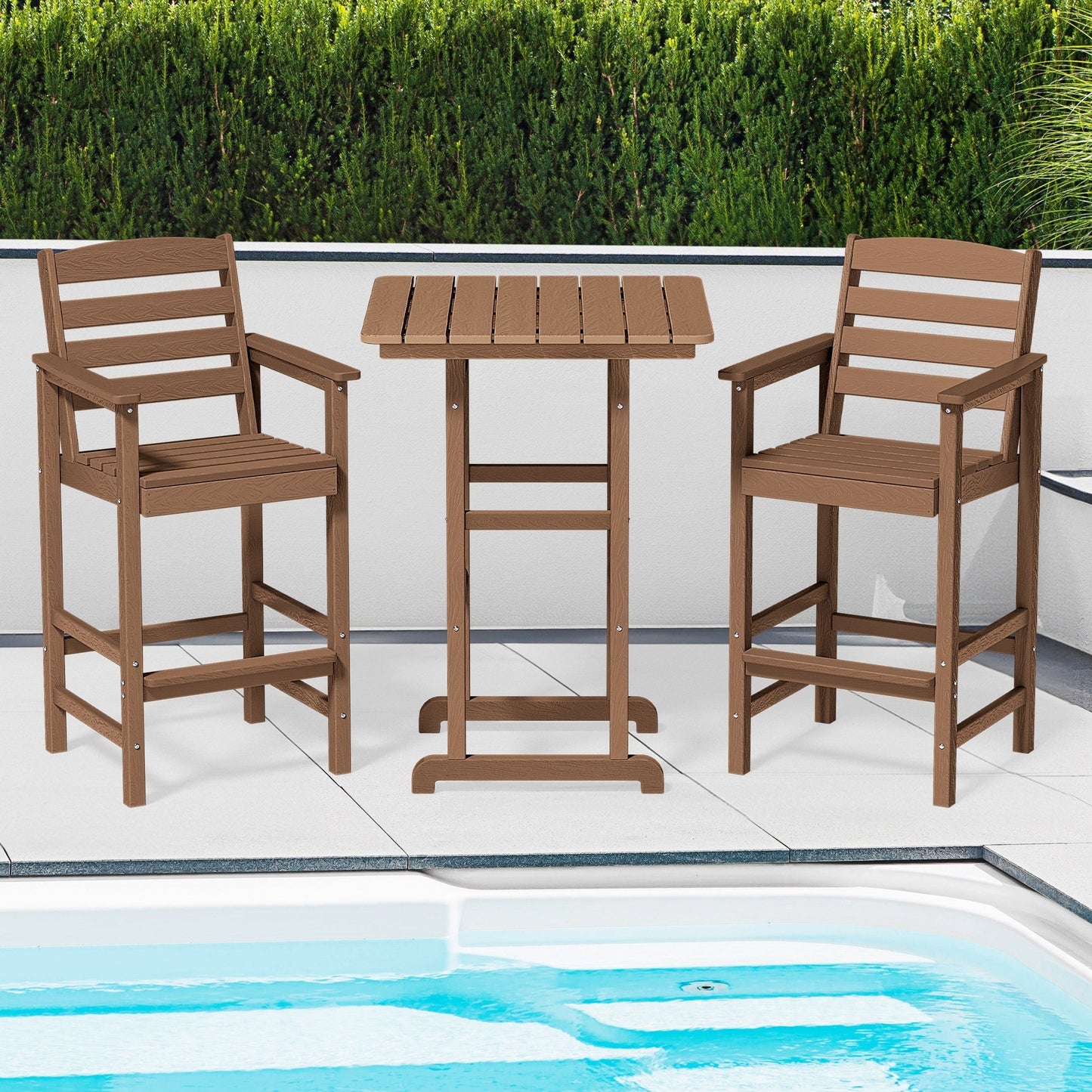 Ensemble de 3 chaises Adirondack hautes en plastique - Ensemble de conversation pour patio
