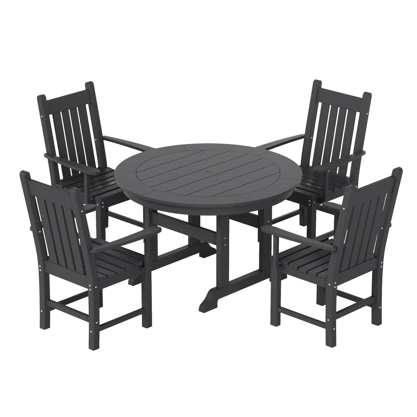 Ensemble de repas de jardin Polytrends Laguna en HDPE, résistant aux intempéries, avec table ronde et chaises (ensemble de 5 pièces)