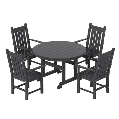 Ensemble de repas de jardin Polytrends Laguna en HDPE, résistant aux intempéries, avec table ronde et chaises (ensemble de 5 pièces)