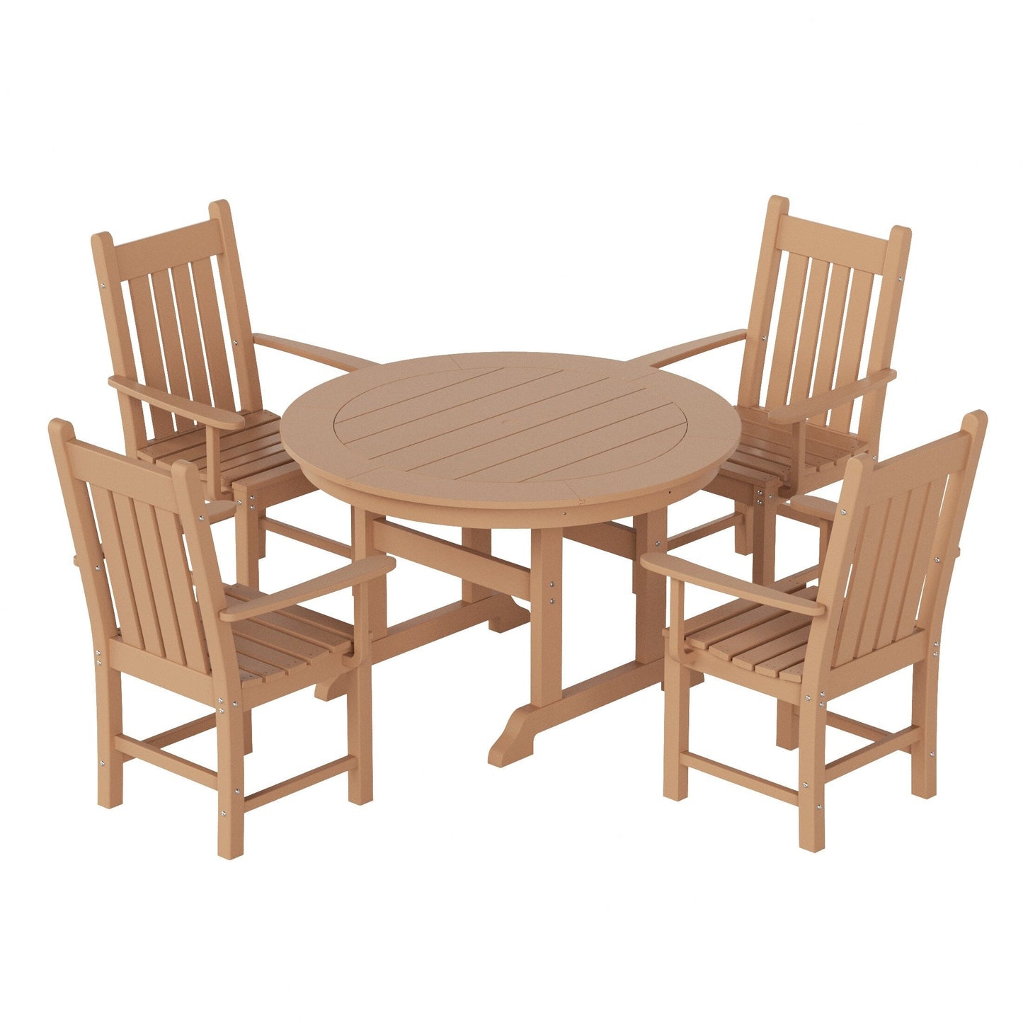 Ensemble de repas de jardin Polytrends Laguna en HDPE, résistant aux intempéries, avec table ronde et chaises (ensemble de 5 pièces)