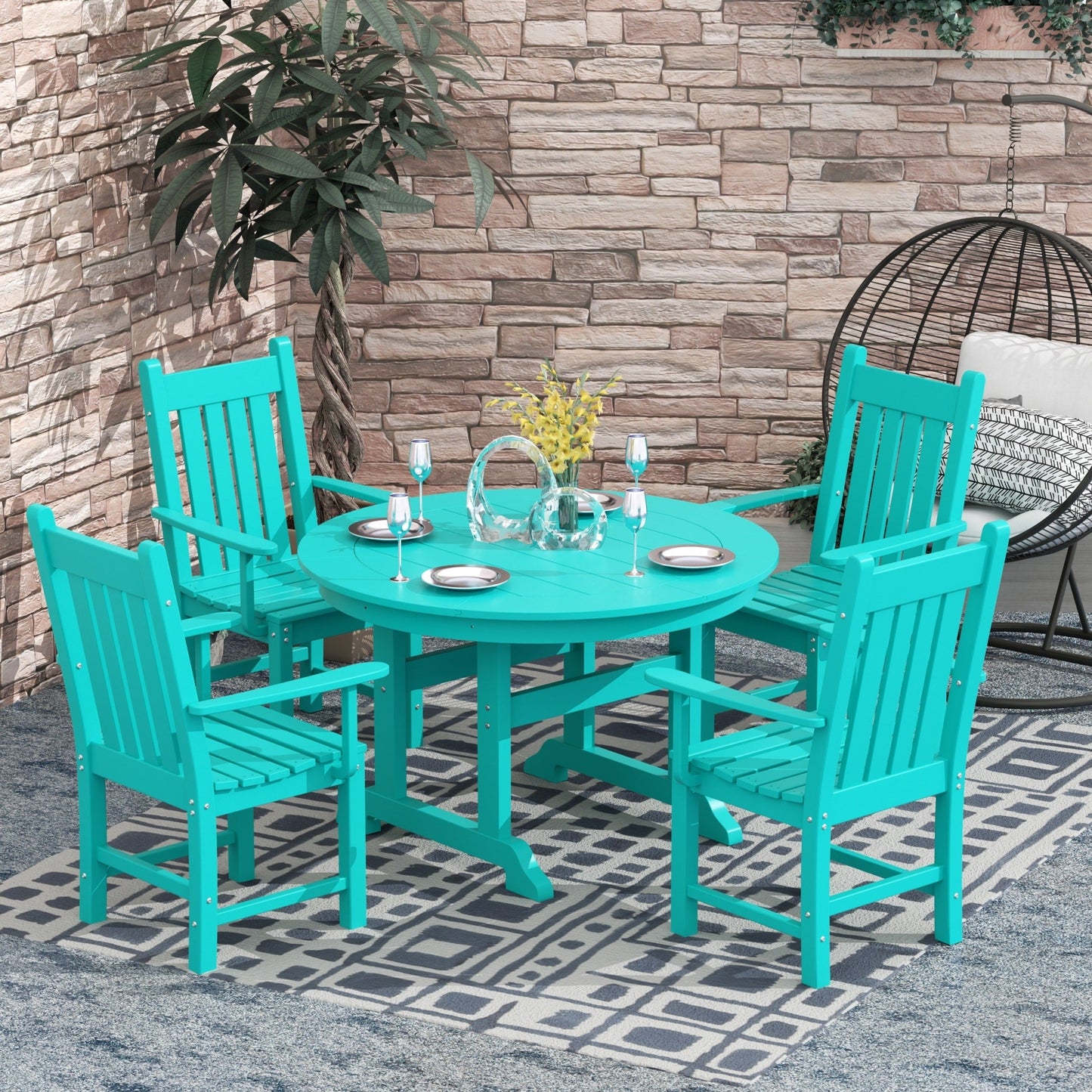 Ensemble de repas de jardin Polytrends Laguna en HDPE, résistant aux intempéries, avec table ronde et chaises (ensemble de 5 pièces)