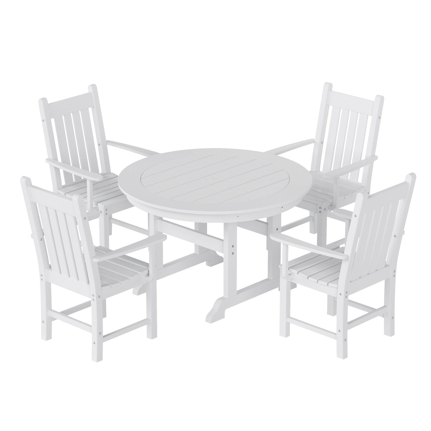 Ensemble de repas de jardin Polytrends Laguna en HDPE, résistant aux intempéries, avec table ronde et chaises (ensemble de 5 pièces)