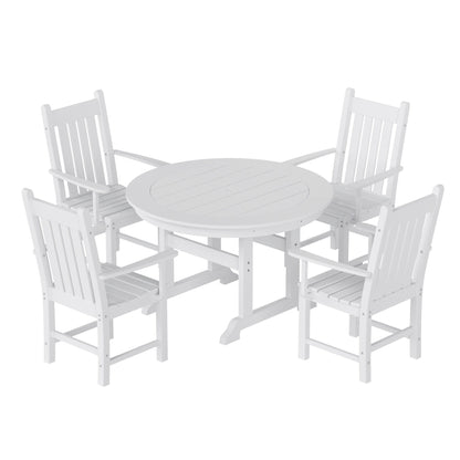 Ensemble de repas de jardin Polytrends Laguna en HDPE, résistant aux intempéries, avec table ronde et chaises (ensemble de 5 pièces)