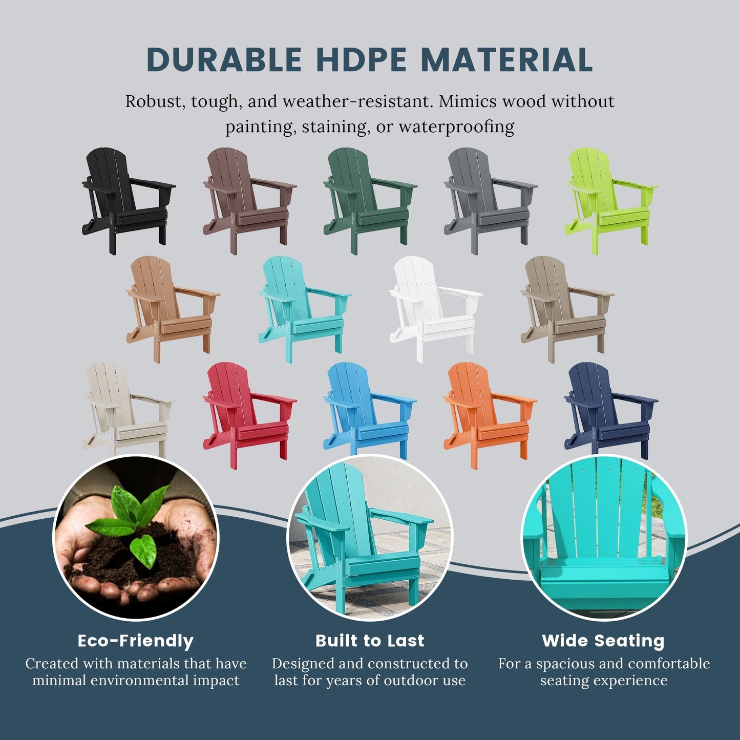 Chaise de jardin pliante Adirondack Polytrends Laguna, résistante à la décoloration et aux intempéries.