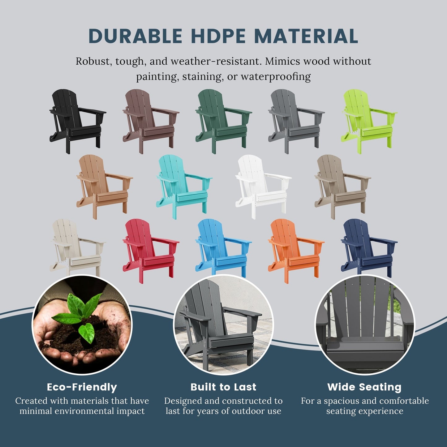 Chaise de jardin pliante Adirondack Polytrends Laguna, résistante à la décoloration et aux intempéries.