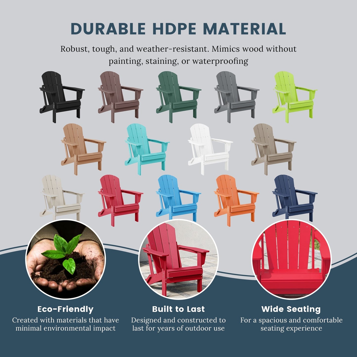 Chaise de jardin pliante Adirondack Polytrends Laguna, résistante à la décoloration et aux intempéries.