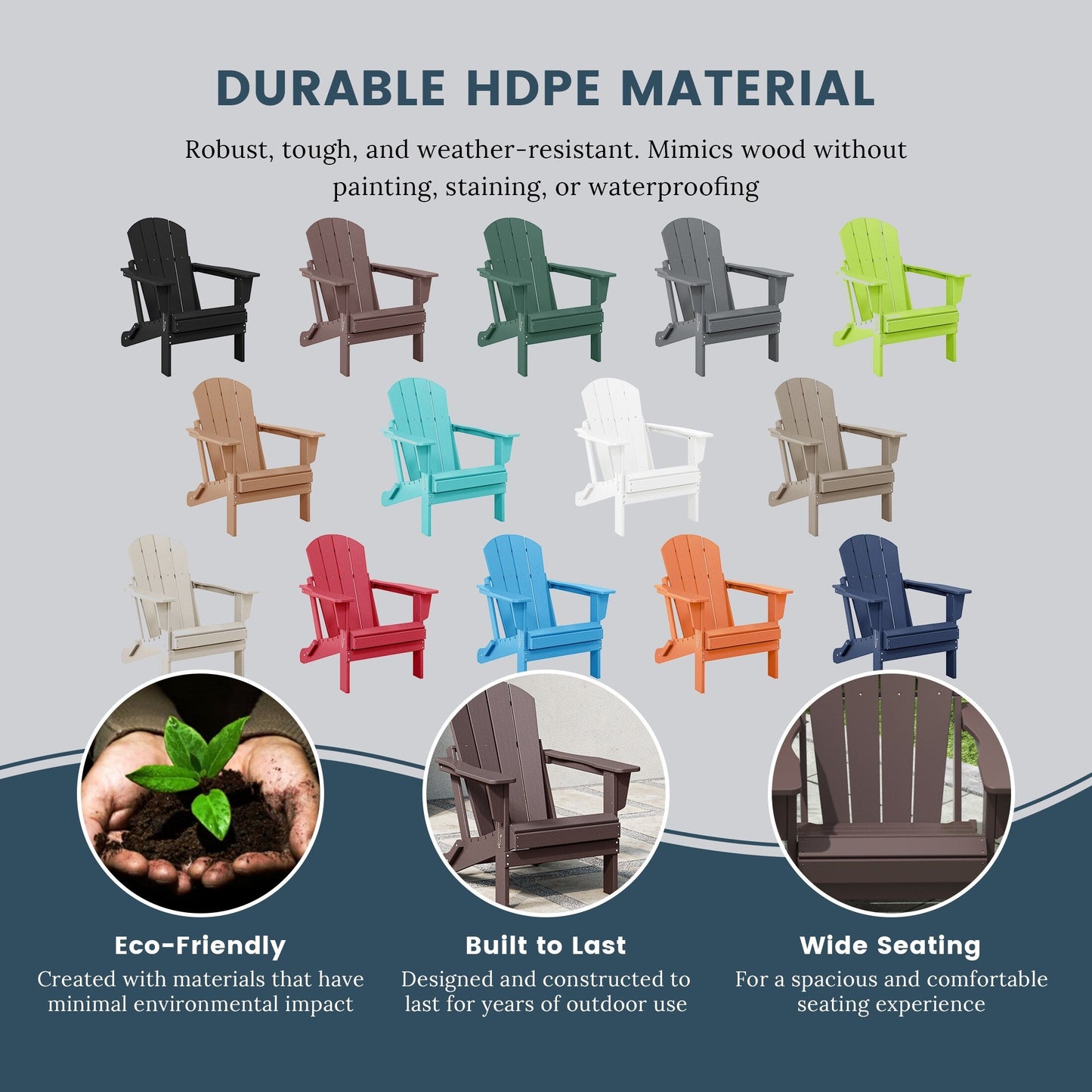 Polytrends Laguna Fauteuils Adirondack pliants d'extérieur résistants aux intempéries (lot de 2)