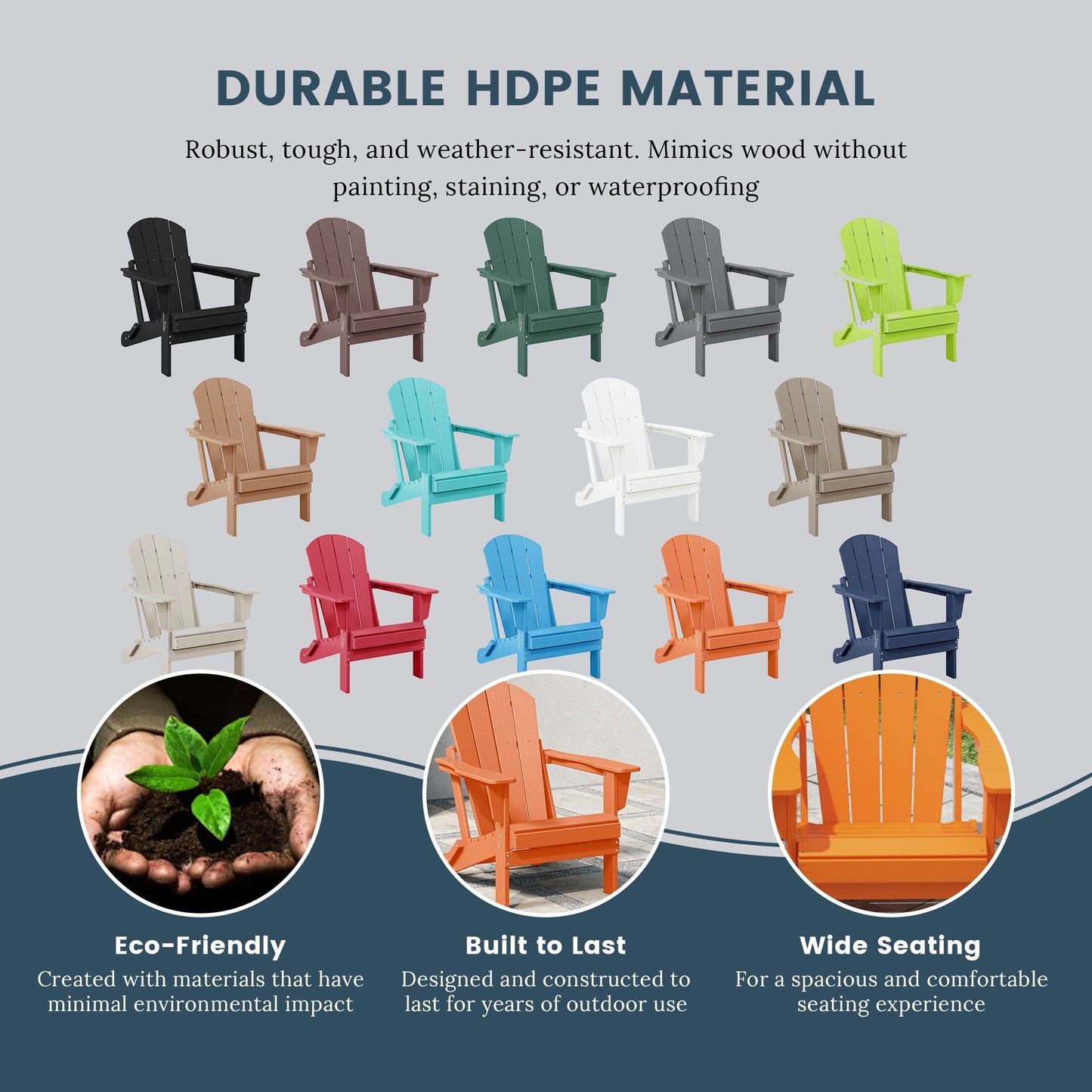 Polytrends Laguna Fauteuils Adirondack pliants d'extérieur résistants aux intempéries (lot de 2)