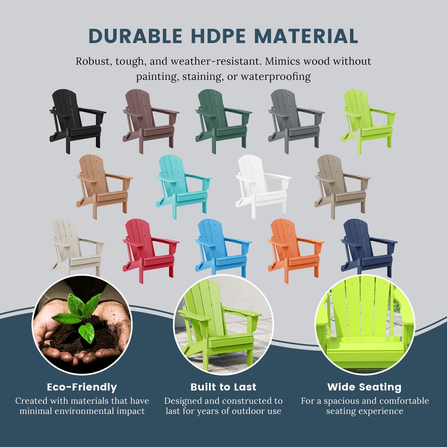 Polytrends Laguna Fauteuils Adirondack pliants d'extérieur résistants aux intempéries (lot de 2)