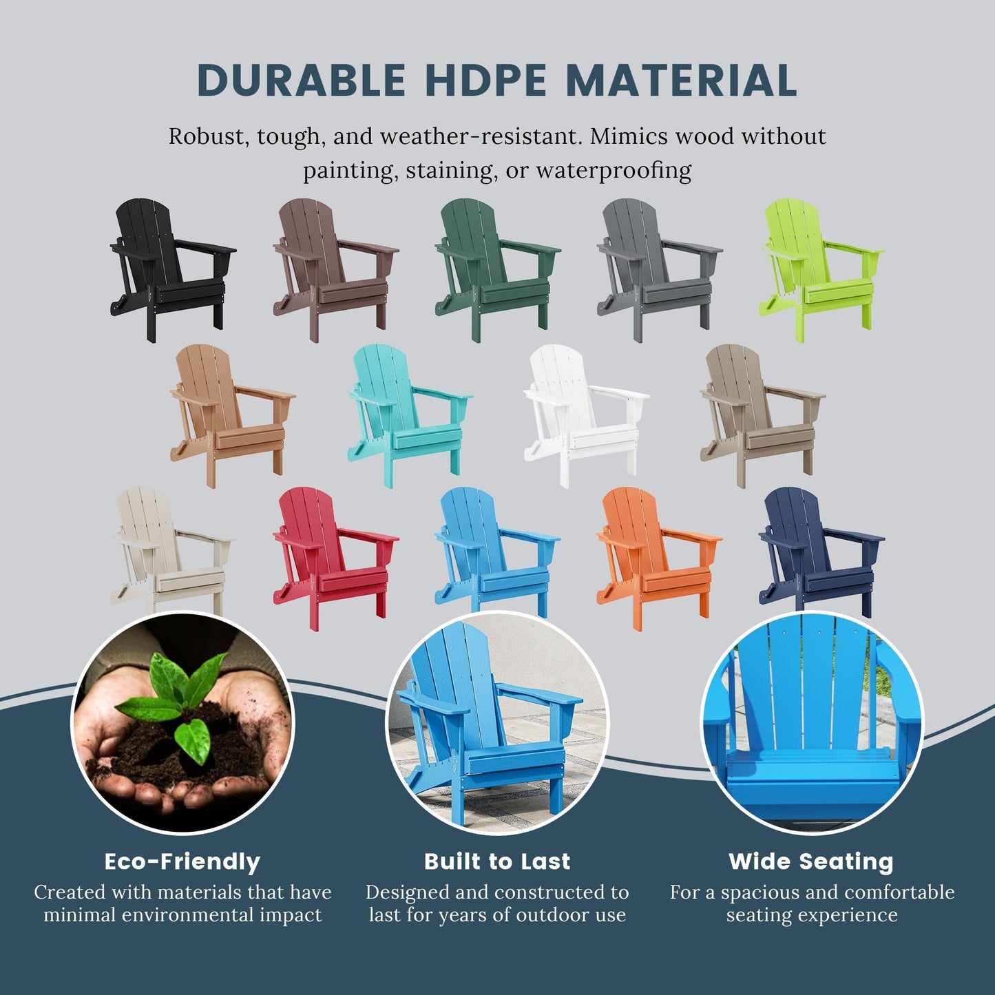 Polytrends Laguna Fauteuils Adirondack pliants d'extérieur résistants aux intempéries (lot de 2)